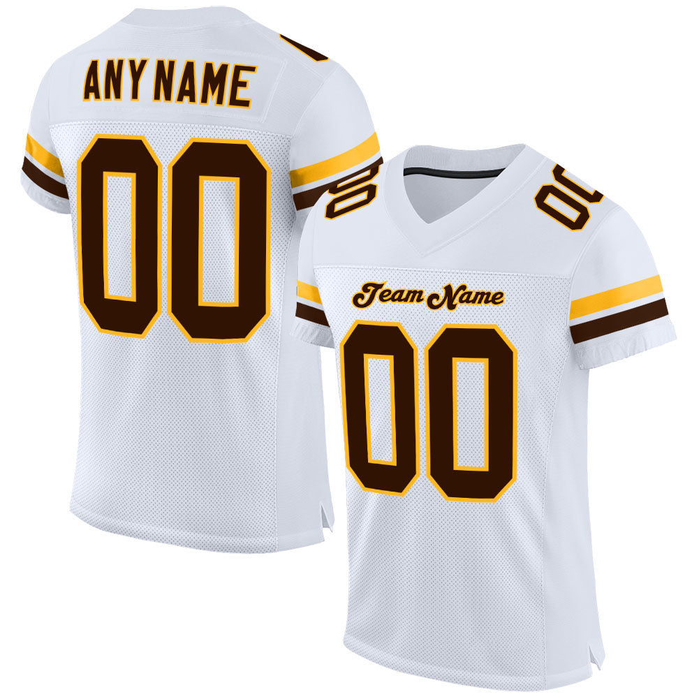 Custom White Brown-Gold Mesh Authentic Football Jersey