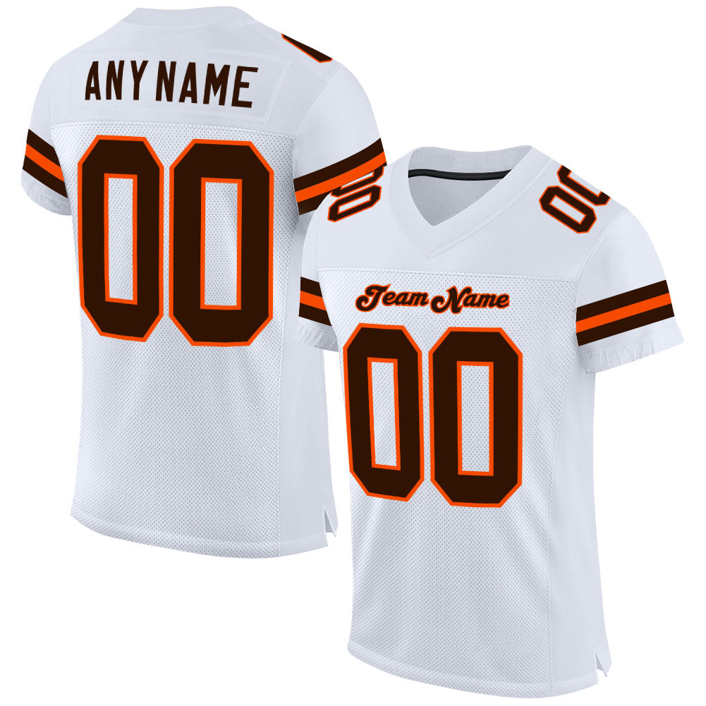 Custom White Brown-Orange Mesh Authentic Football Jersey