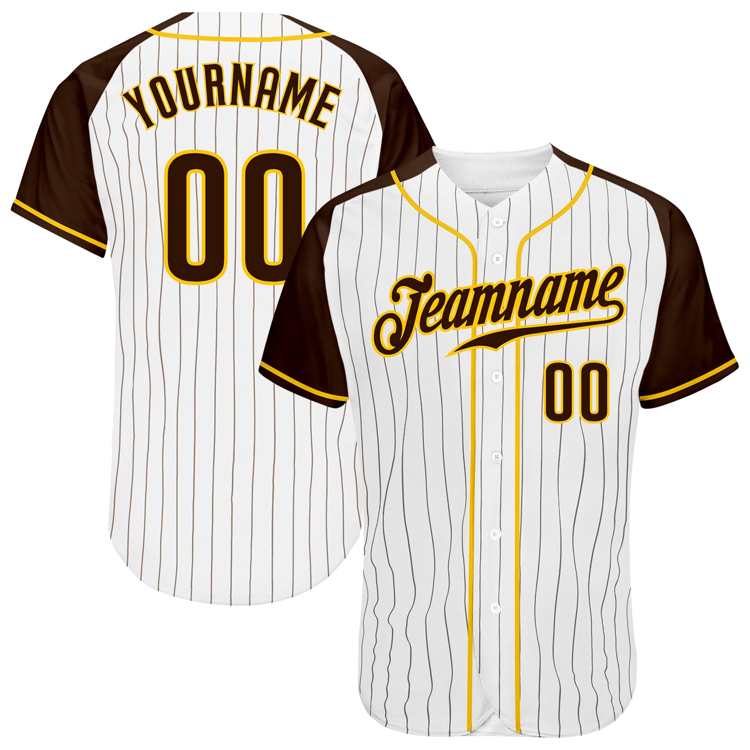 Custom White Brown Pinstripe Brown-Gold Authentic Raglan Sleeves Baseball Jersey