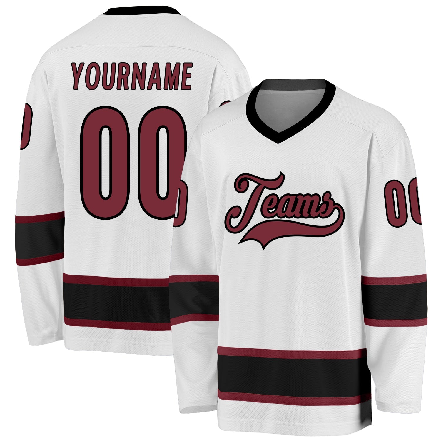 Custom White Burgundy-Black Hockey Jersey