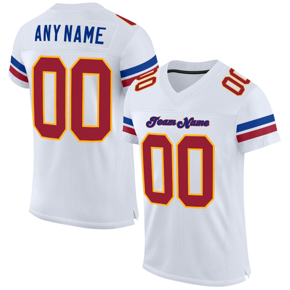 Custom White Cardinal-Gold Mesh Authentic Football Jersey