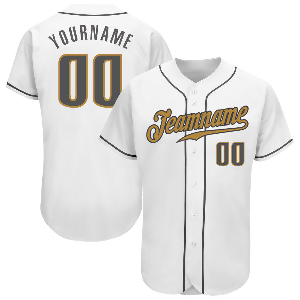 Custom White Dark Gray-Old Gold Authentic Baseball Jersey