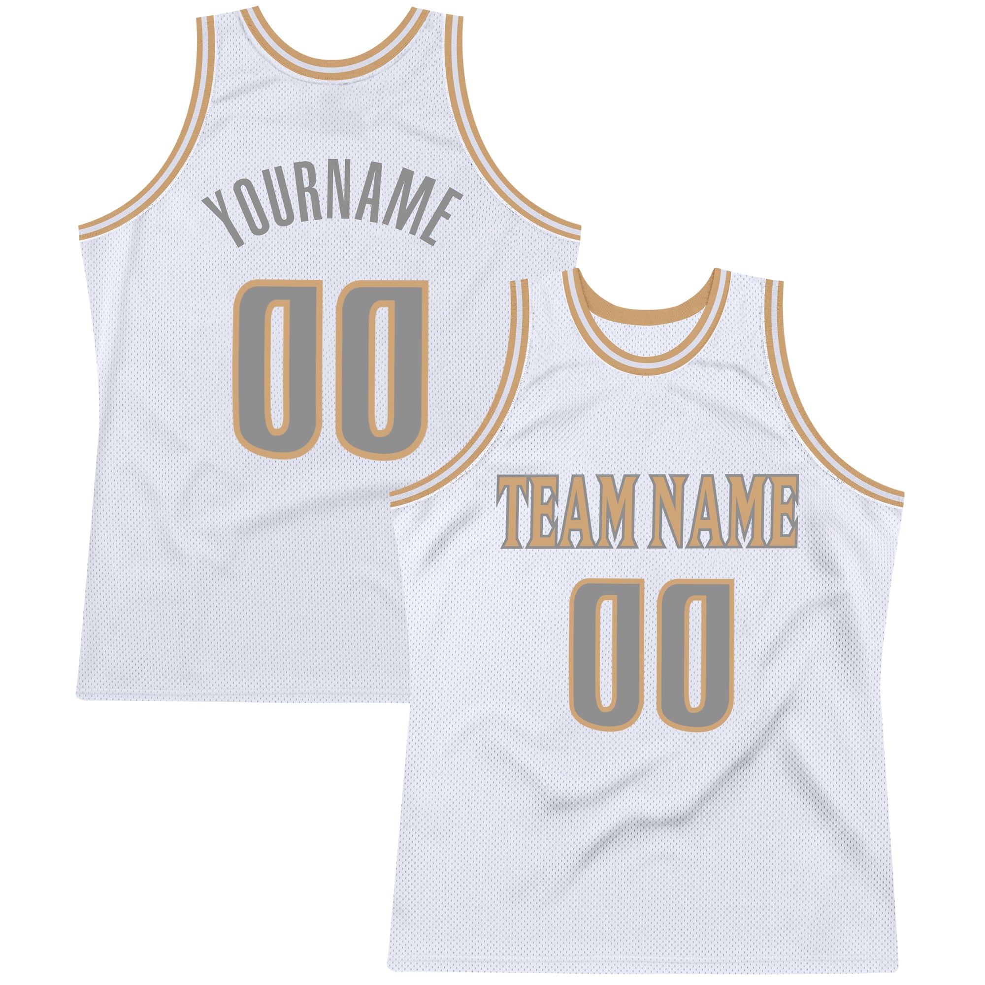 Custom White Dark Gray-Old Gold Authentic Throwback Basketball Jersey