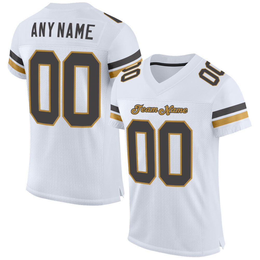 Custom White Dark Gray-Old Gold Mesh Authentic Football Jersey