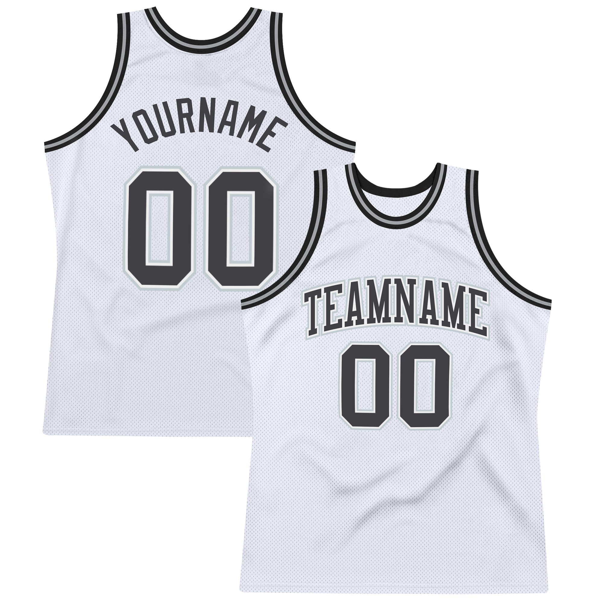 Custom White Dark Gray-Silver Authentic Throwback Basketball Jersey