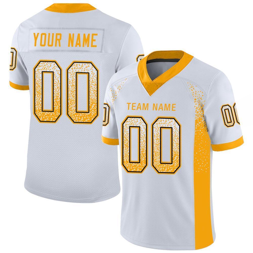 Custom White Gold-Black Mesh Drift Fashion Football Jersey