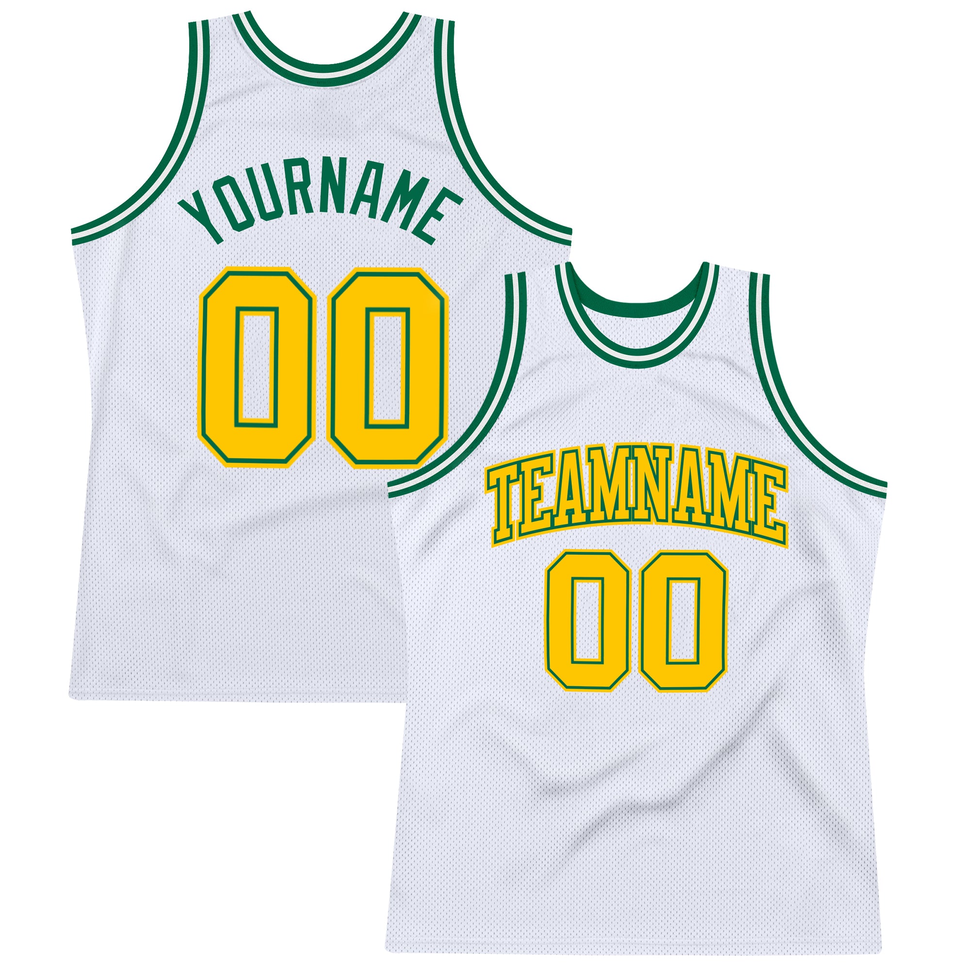 Custom White Gold-Kelly Green Authentic Throwback Basketball Jersey