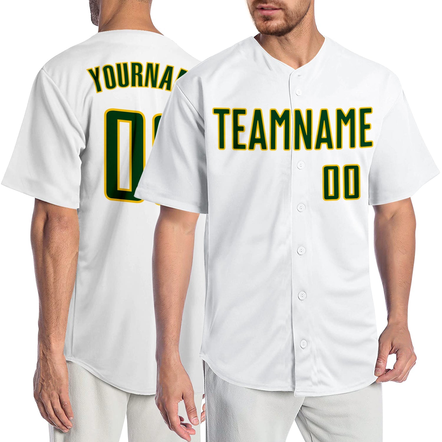 Custom White Green-Gold Authentic Baseball Jersey