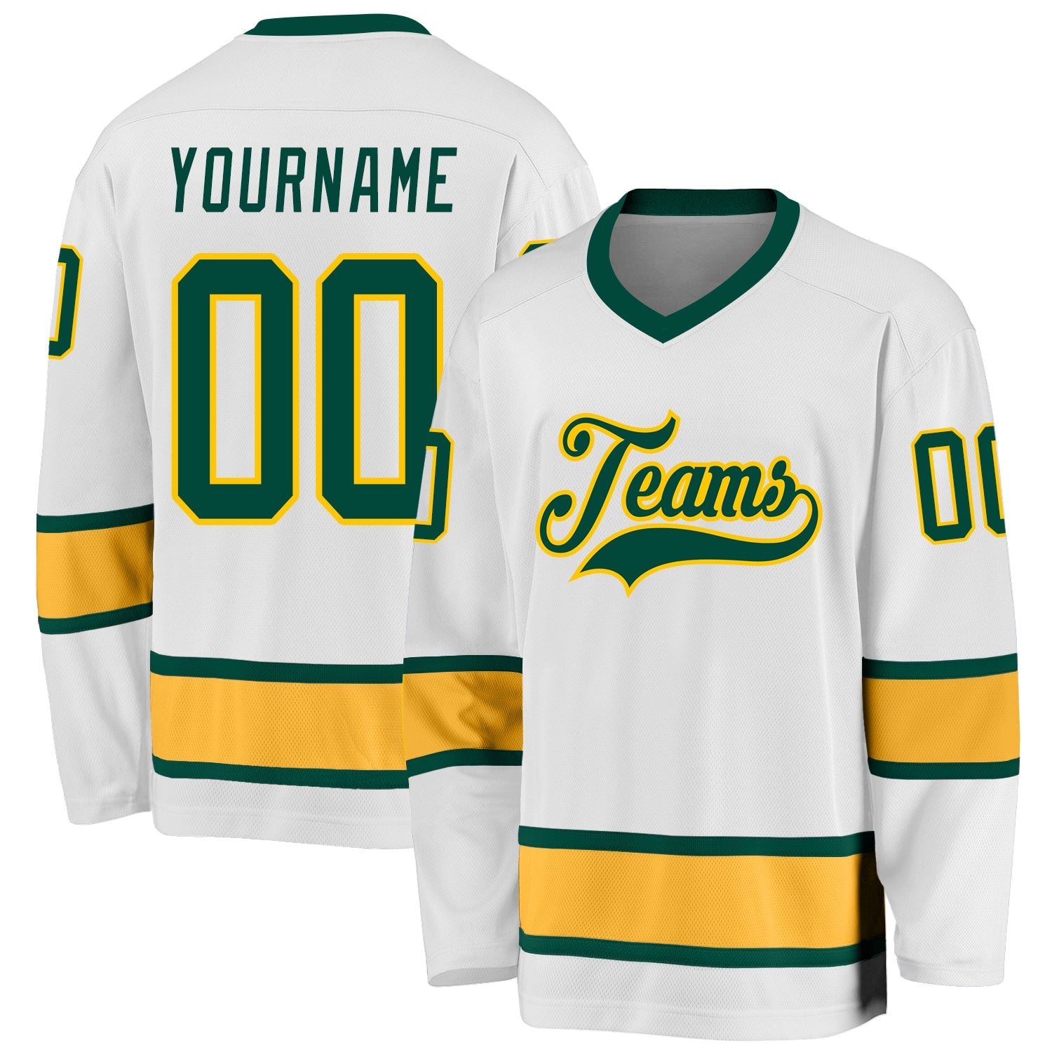 Custom White Green-Gold Hockey Jersey