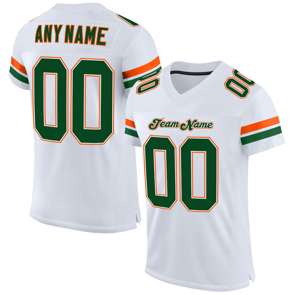 Custom White Green-Orange Mesh Authentic Football Jersey