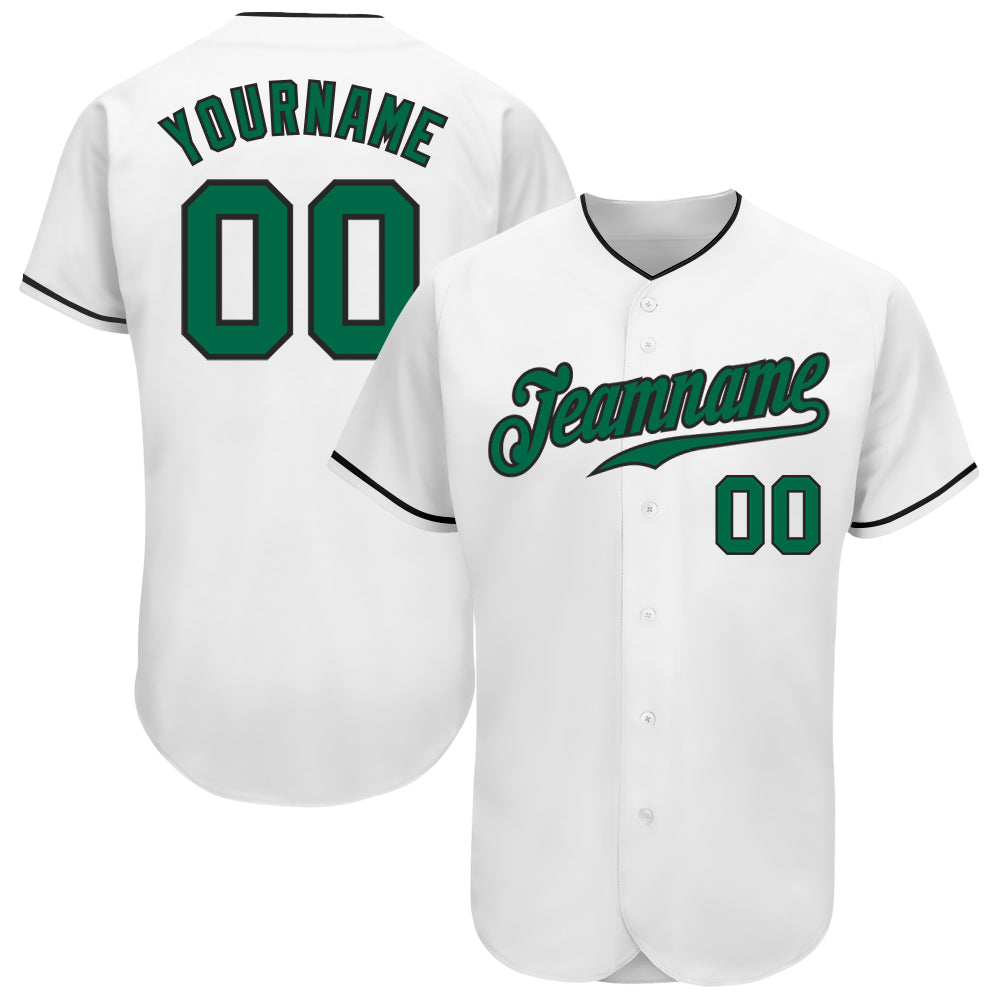 Custom White Kelly Green-Black Authentic Baseball Jersey