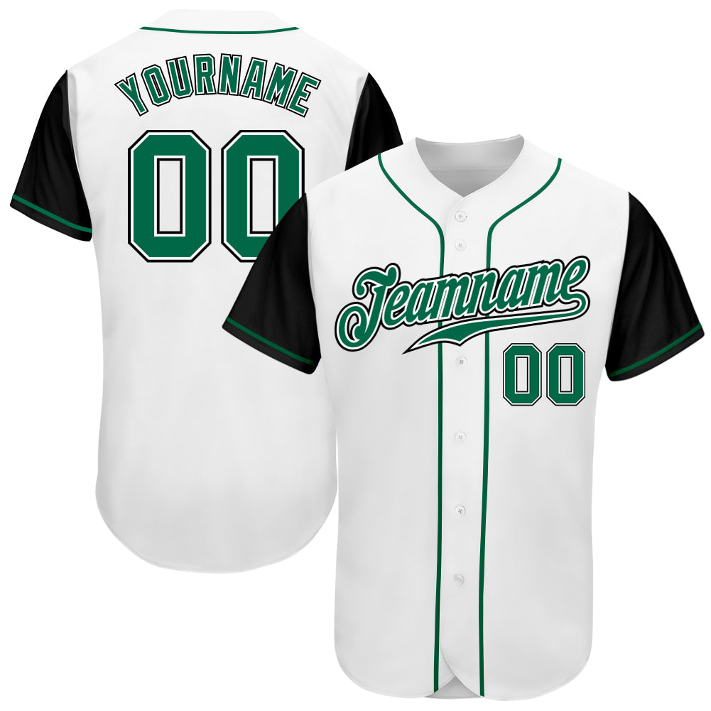 Custom White Kelly Green-Black Authentic Two Tone Baseball Jersey