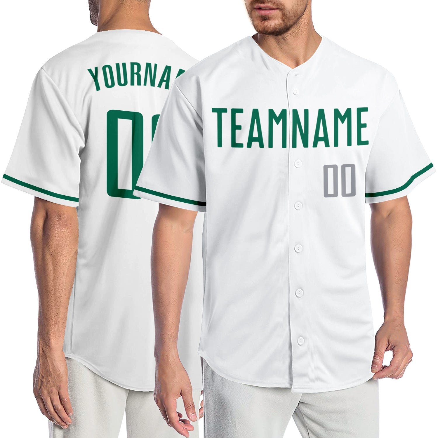 Custom White Kelly Green-Gray Authentic Baseball Jersey