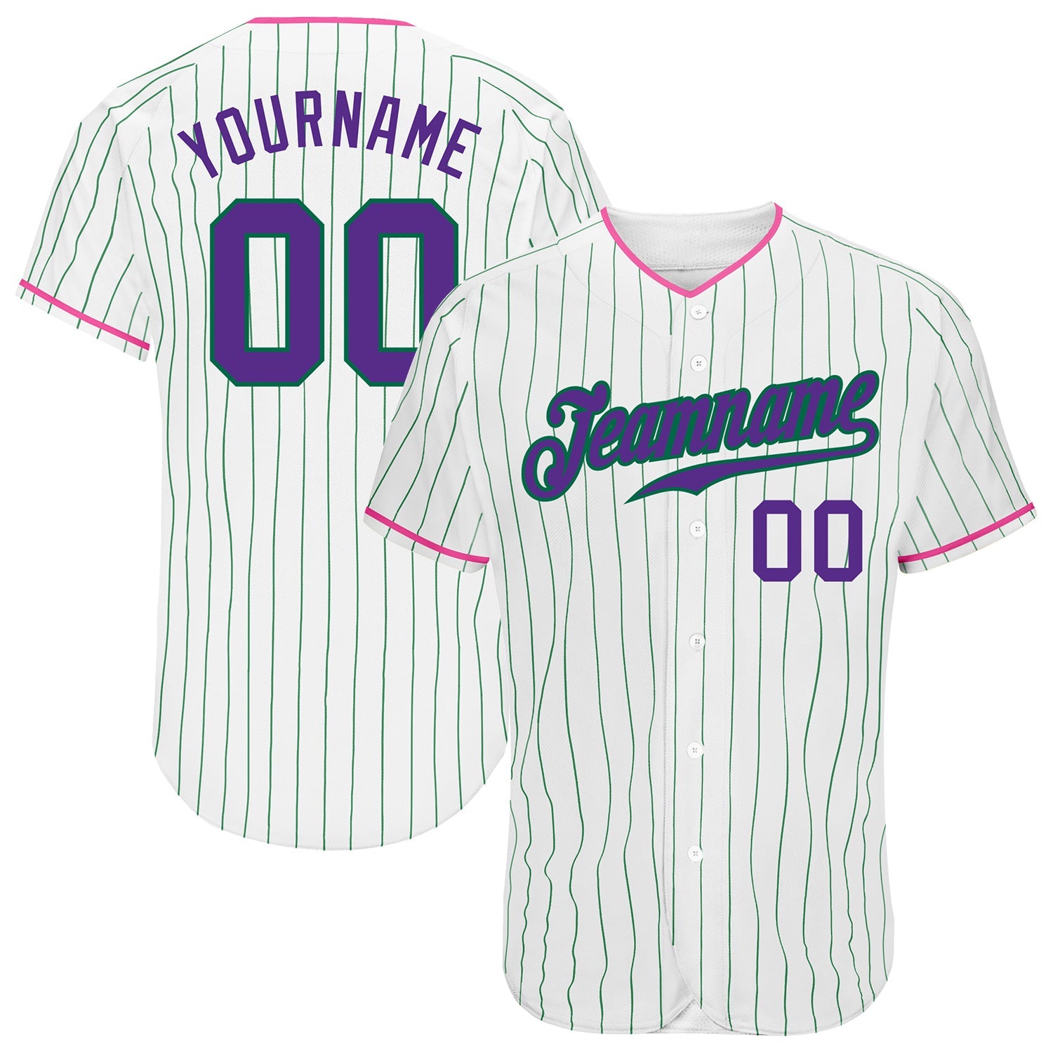 Custom White Kelly Green Pinstripe Purple-Pink Authentic Baseball Jersey