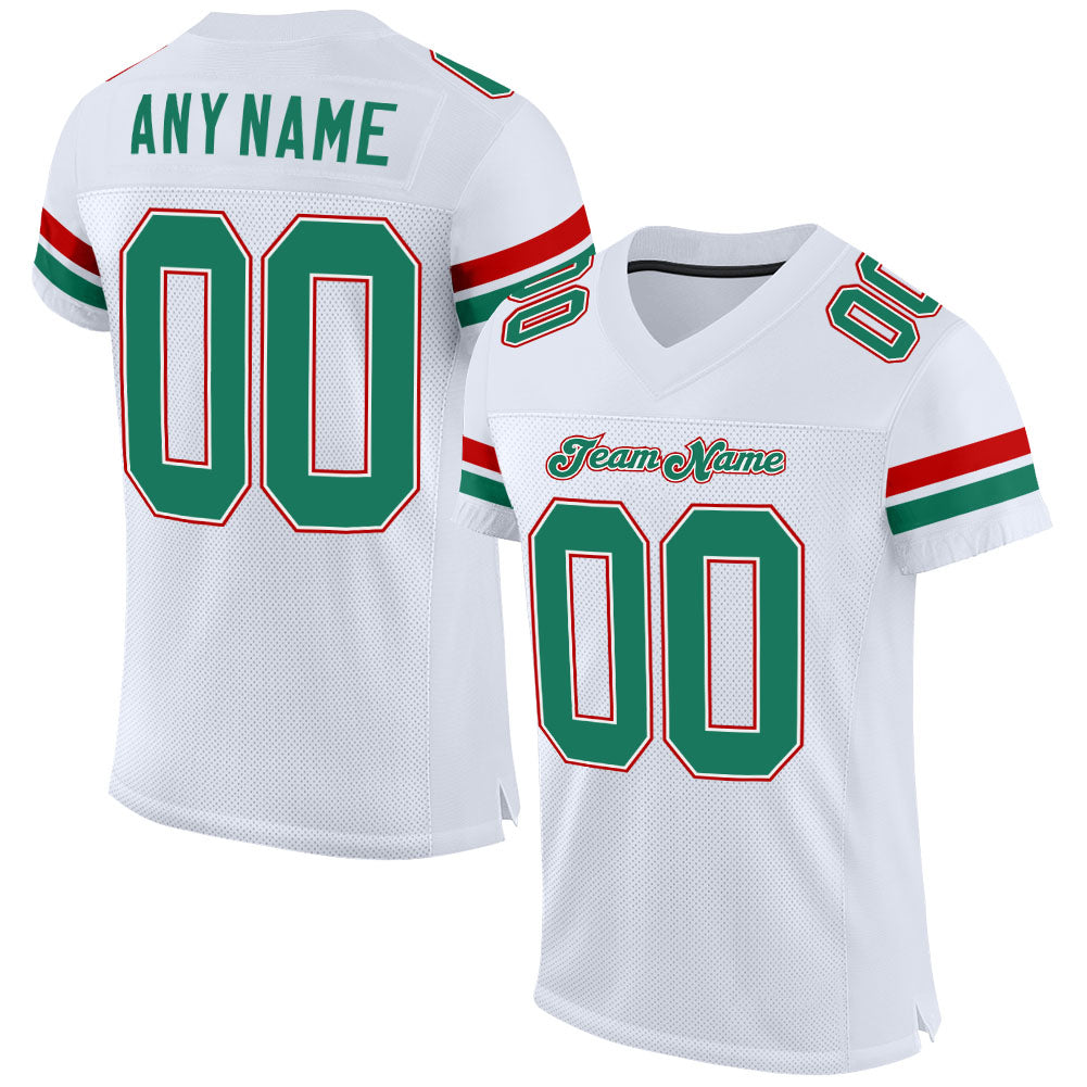 Custom White Kelly Green-Red Mesh Authentic Football Jersey