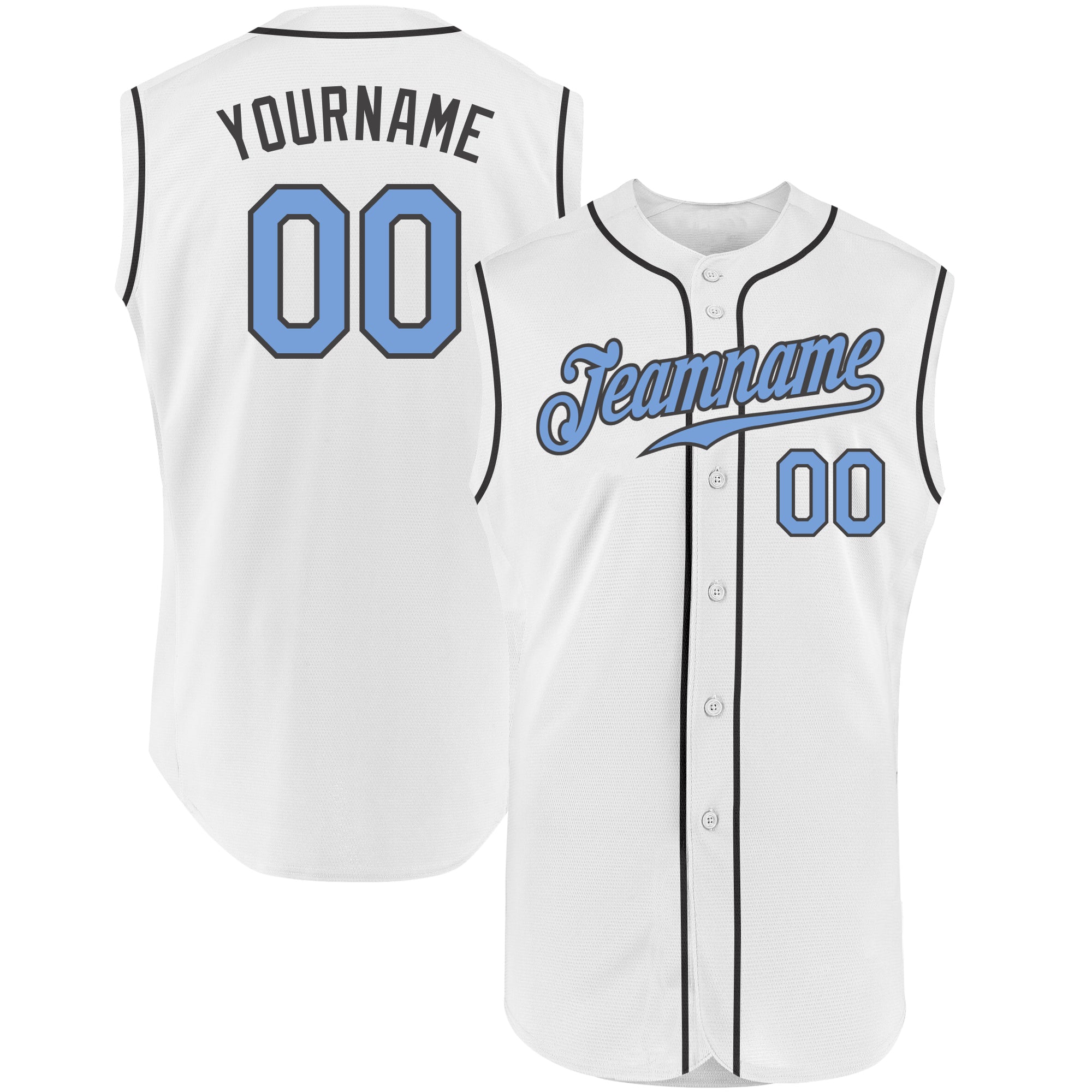 Custom White Light Blue-Dark Gray Authentic Sleeveless Baseball Jersey