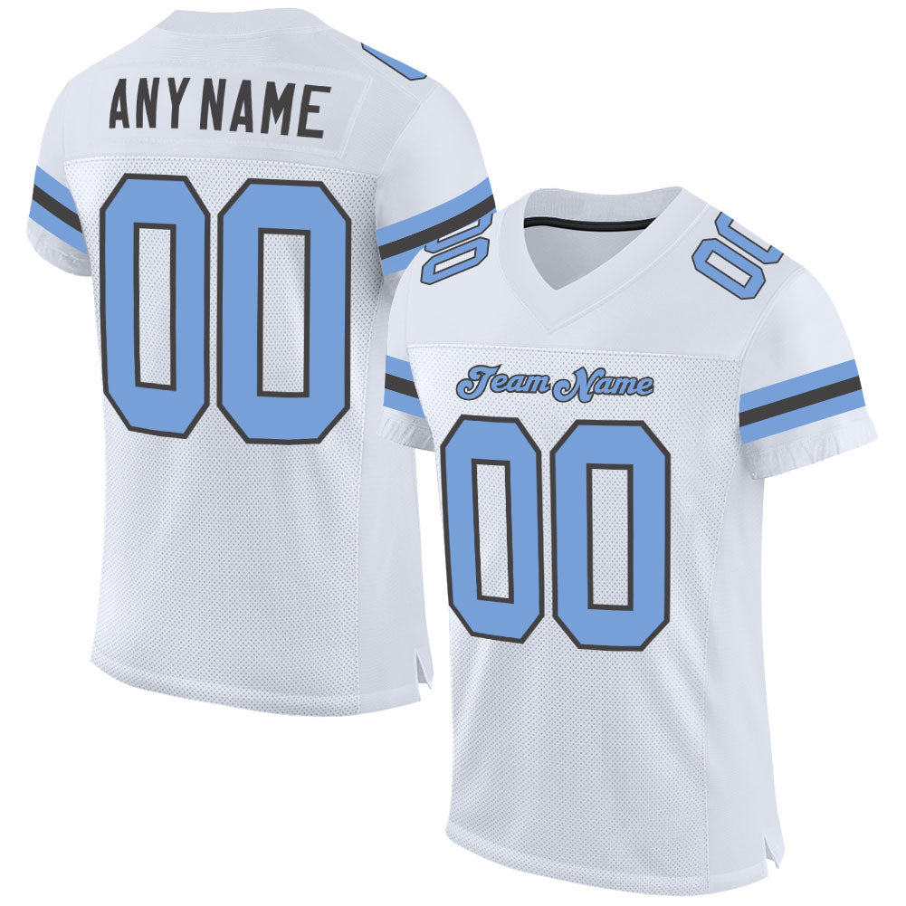 Custom White Light Blue-Dark Gray Mesh Authentic Football Jersey