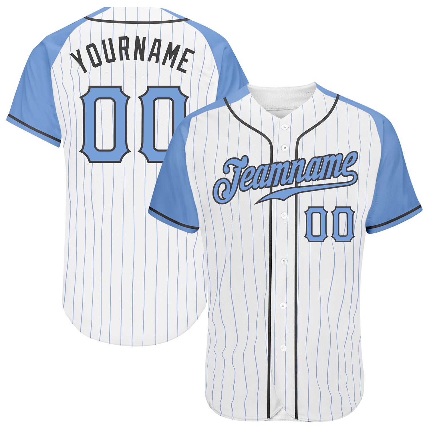 Custom White Light Blue Pinstripe Light Blue-Dark Gray Authentic Father's Day Raglan Sleeves Baseball Jersey