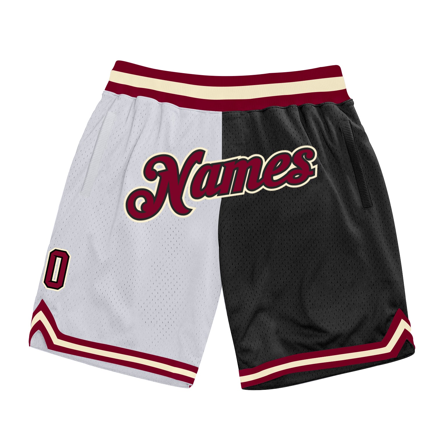 Custom White Maroon-Black Authentic Throwback Split Fashion Basketball Shorts