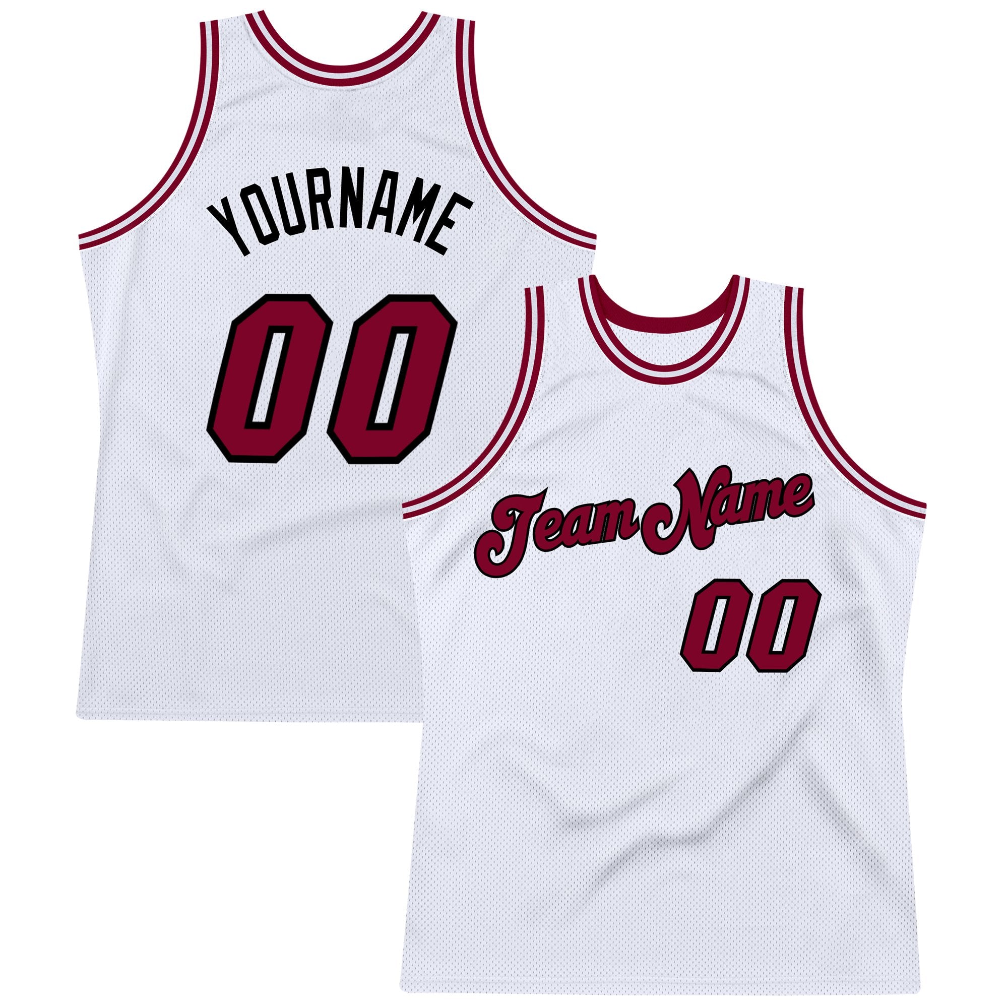 Custom White Maroon-Black Authentic Throwback Basketball Jersey