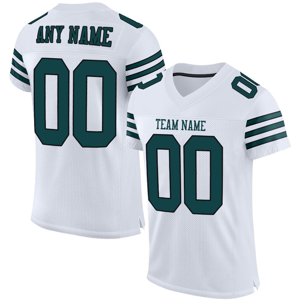 Custom White Midnight Green-Black Mesh Authentic Football Jersey