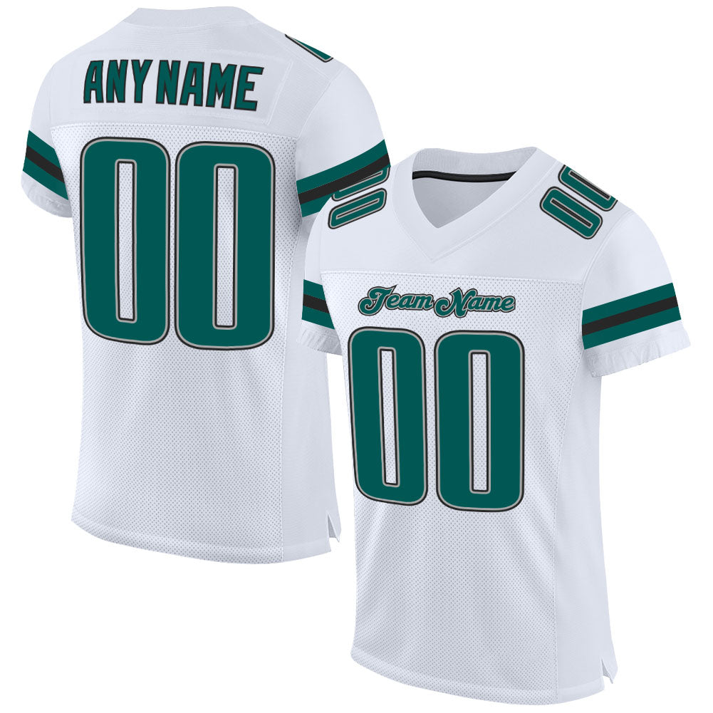 Custom White Midnight Green-Black Mesh Authentic Football Jersey