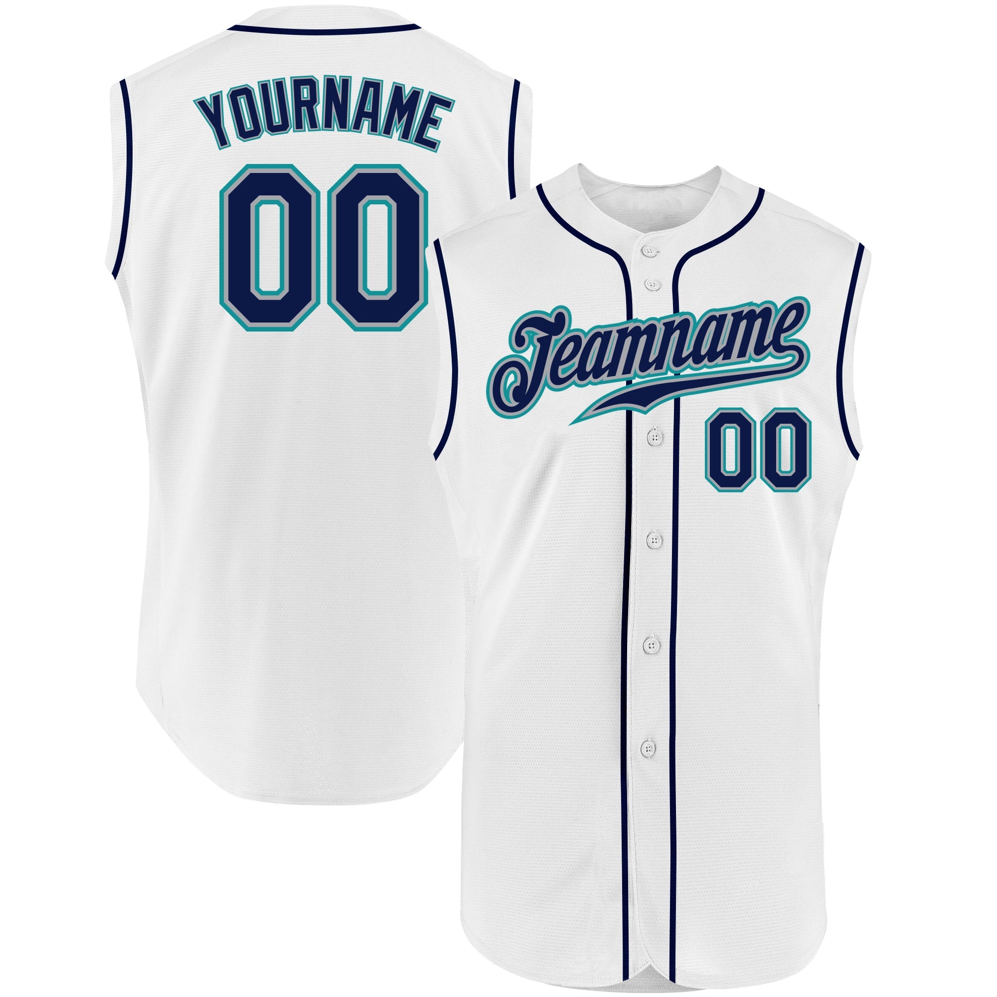 Custom White Navy-Aqua Authentic Sleeveless Baseball Jersey