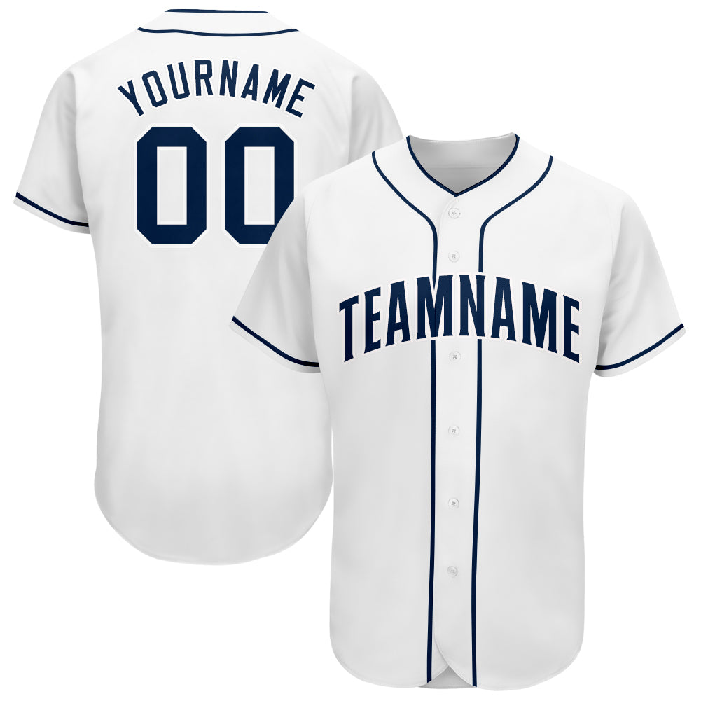 Custom White Navy Baseball Jersey