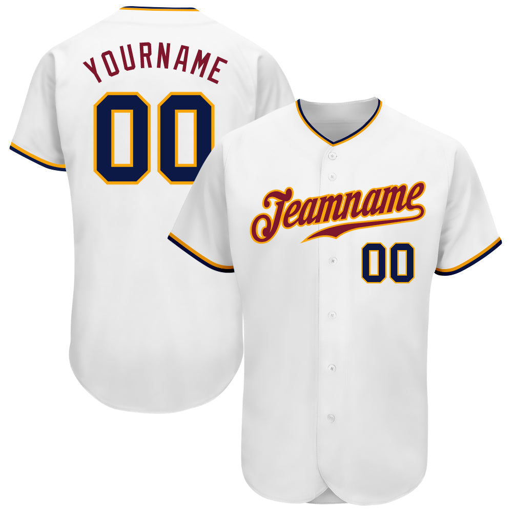 Custom White Navy-Gold Authentic Baseball Jersey