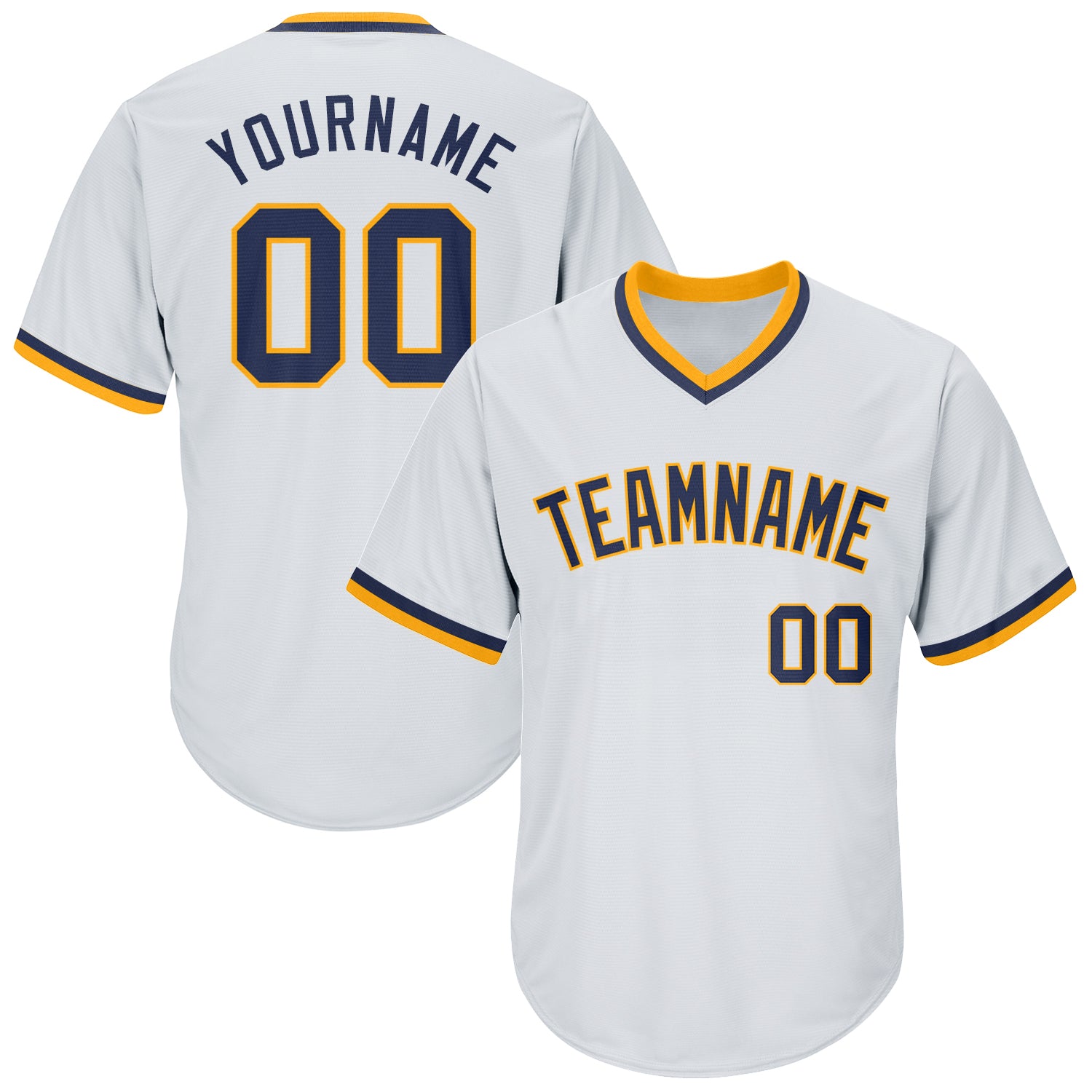 Custom White Navy-Gold Authentic Throwback Rib-Knit Baseball Jersey Shirt