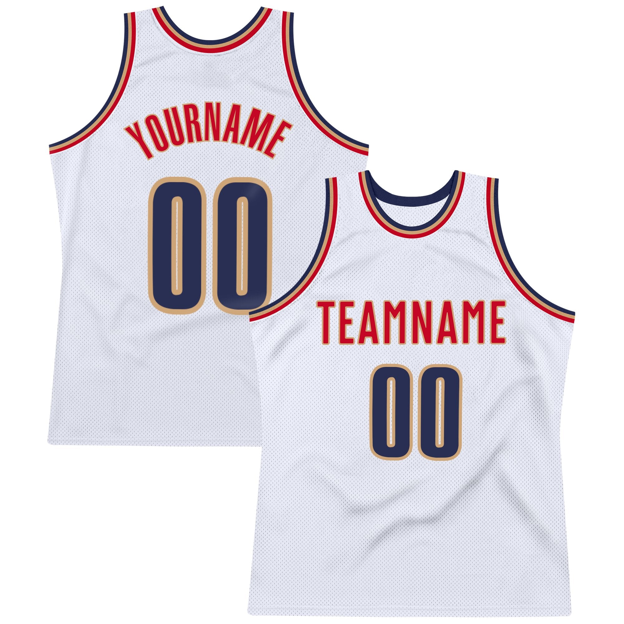 Custom White Navy-Old Gold Authentic Throwback Basketball Jersey