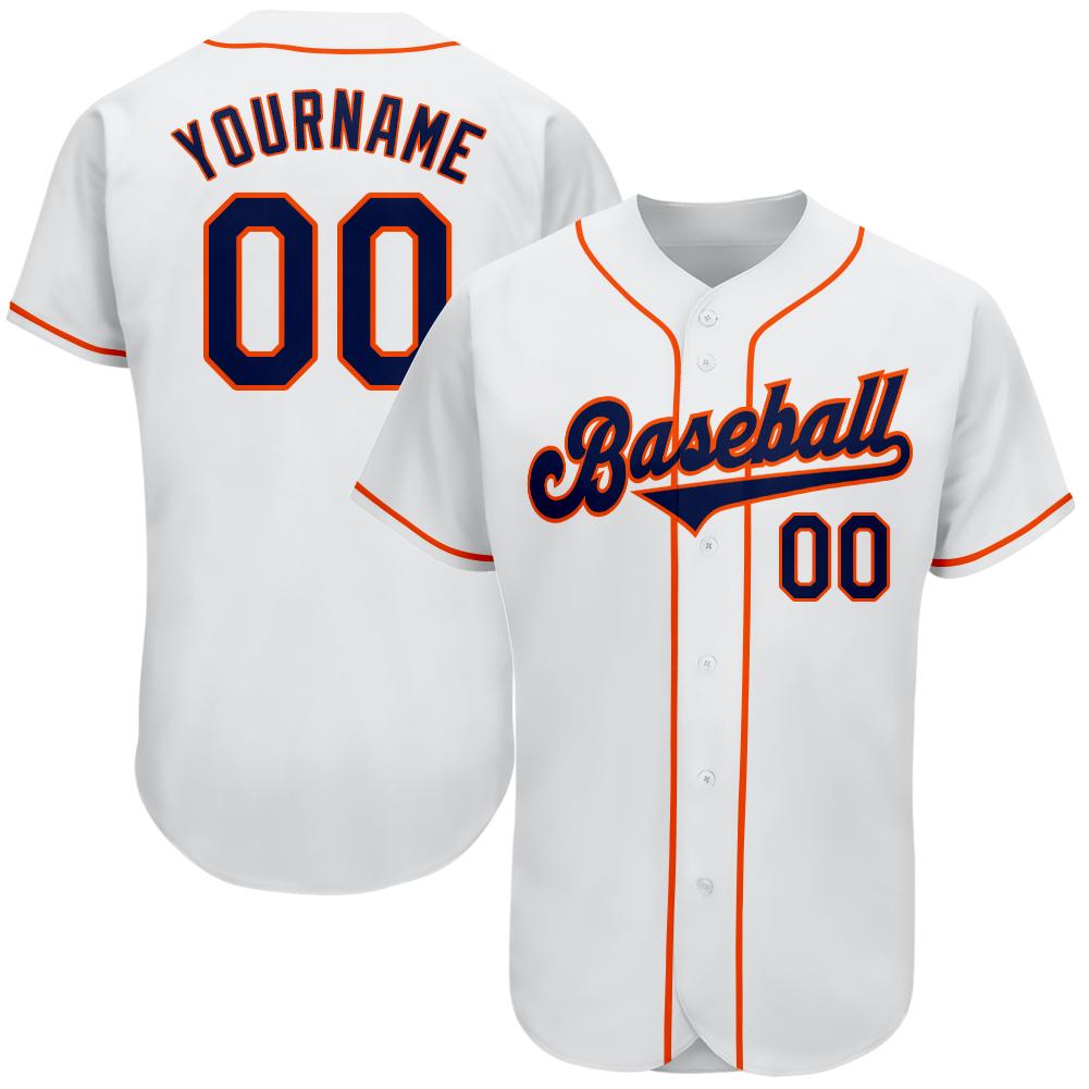 Custom White Navy-Orange Authentic Baseball Jersey