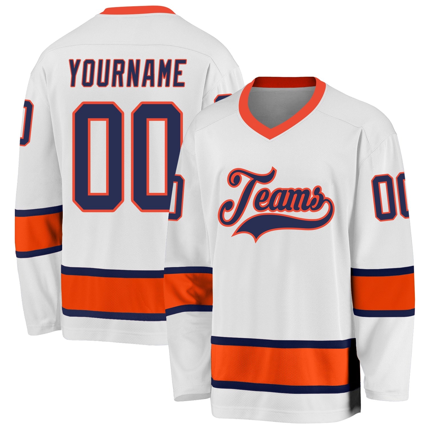 Custom White Navy-Orange Hockey Jersey