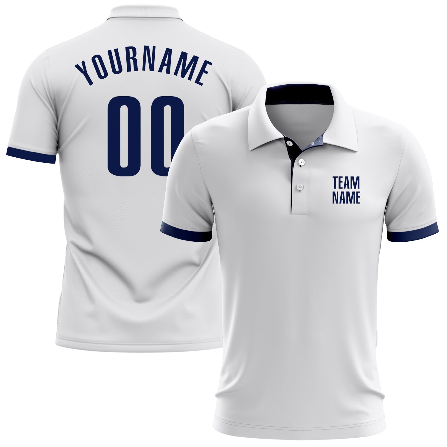 Custom White Navy Performance Golf Polo Shirt