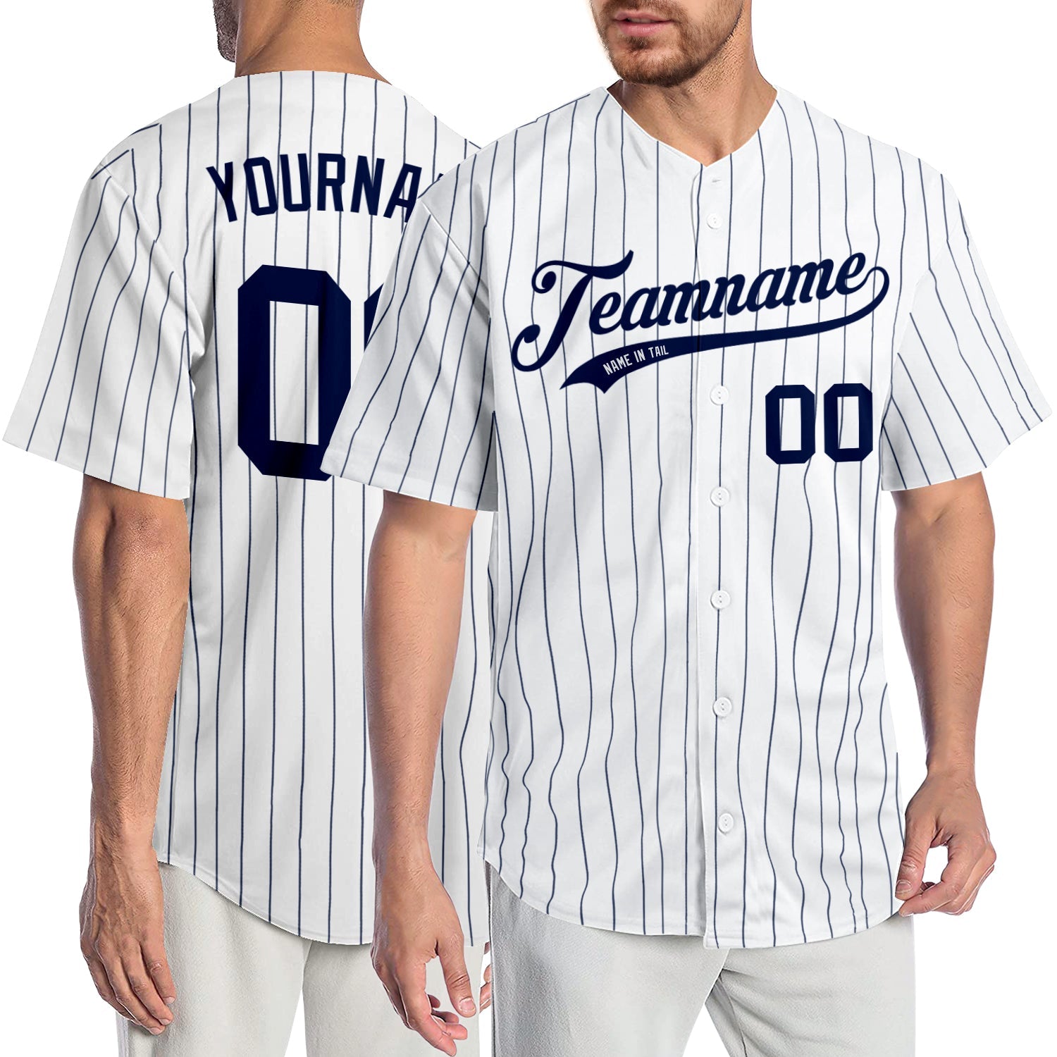 Custom White Navy Pinstripe Navy Authentic Baseball Jersey