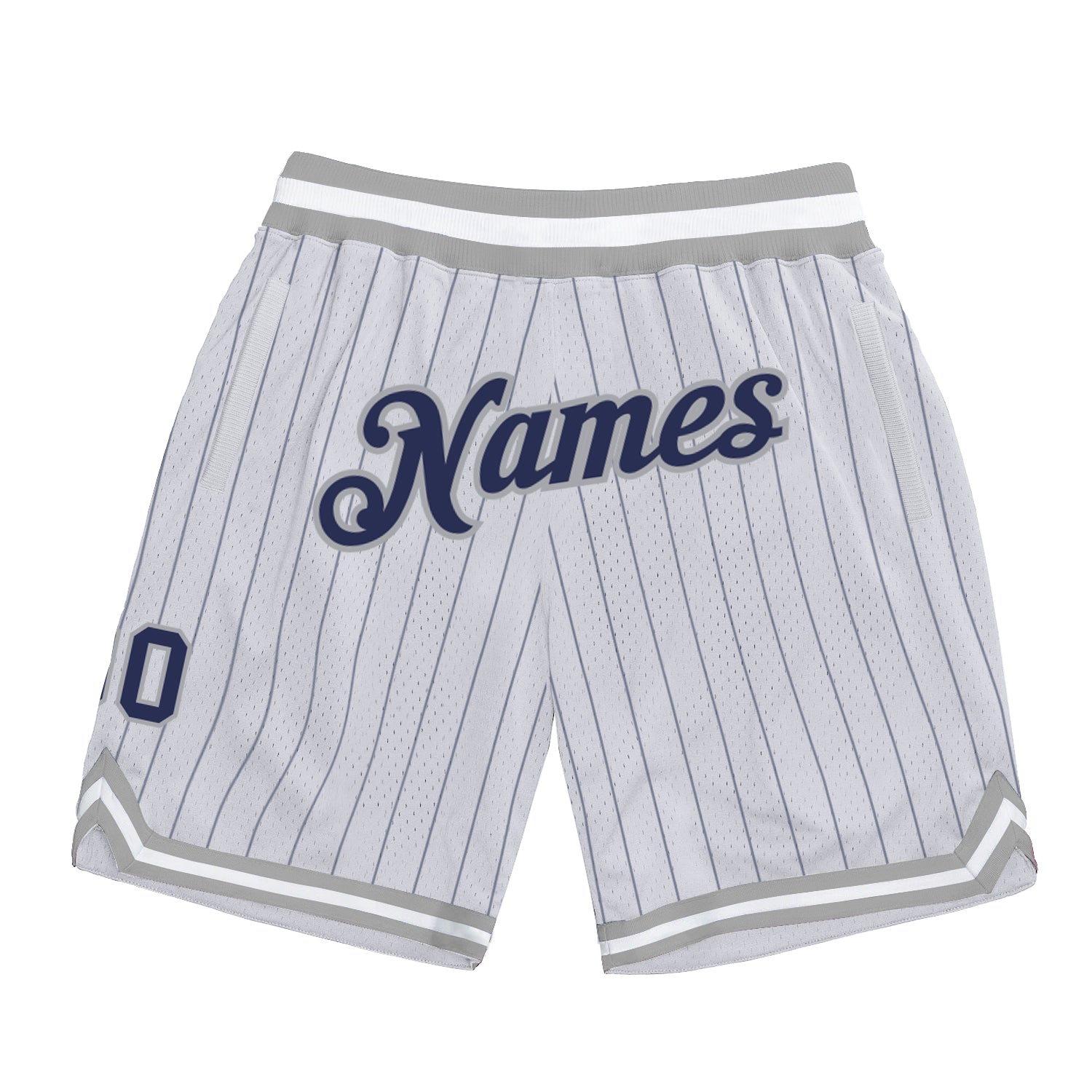 Custom White Navy Pinstripe Navy-Silver Gray Authentic Basketball Shorts