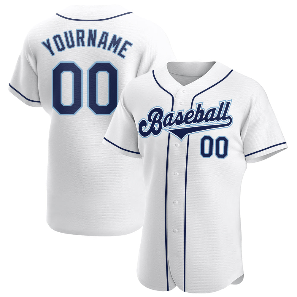 Custom White Navy-Powder Blue Authentic Baseball Jersey