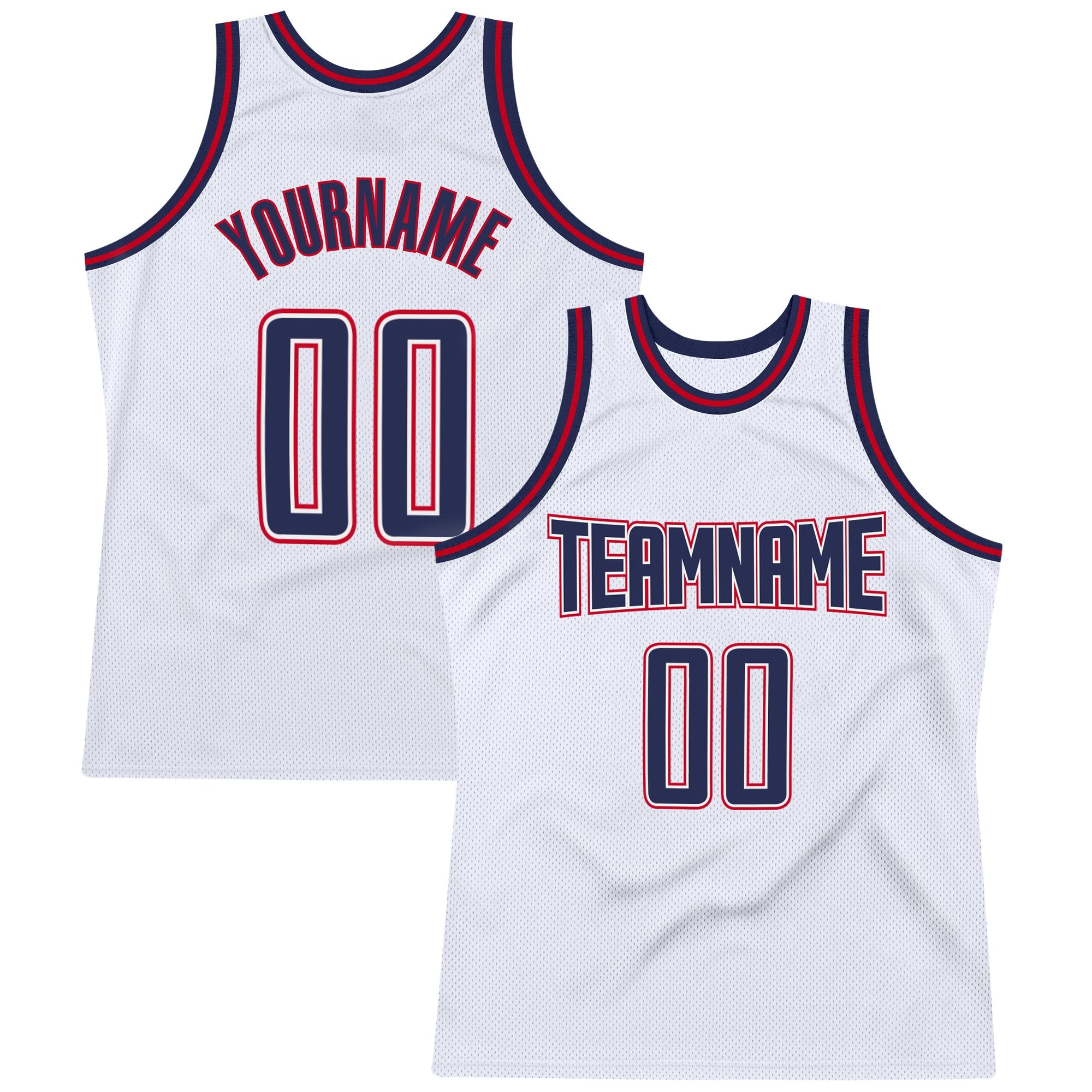 Custom White Navy-Red Authentic Throwback Basketball Jersey