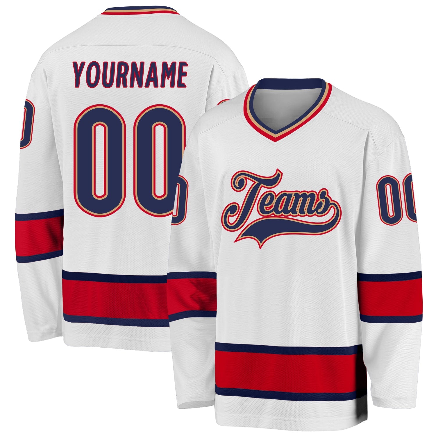 Custom White Navy-Red Hockey Jersey