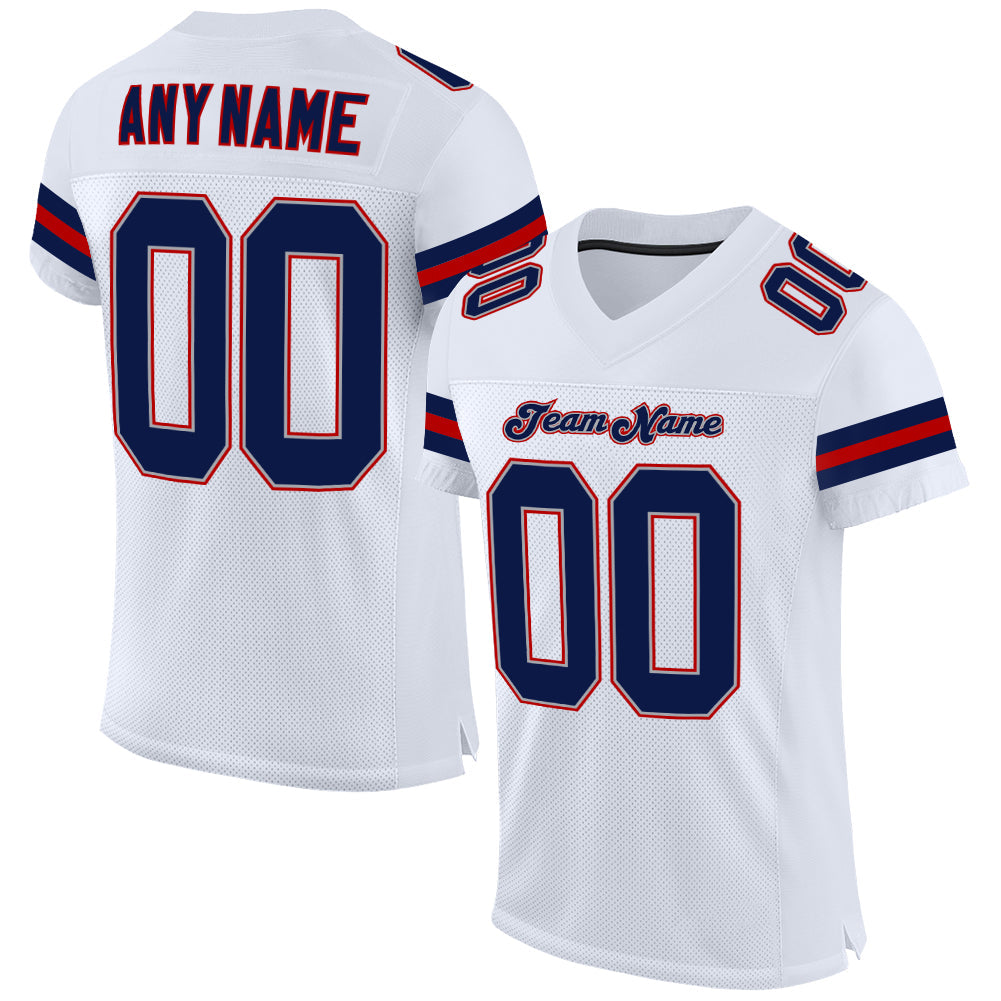 Custom White Navy-Red Mesh Authentic Football Jersey