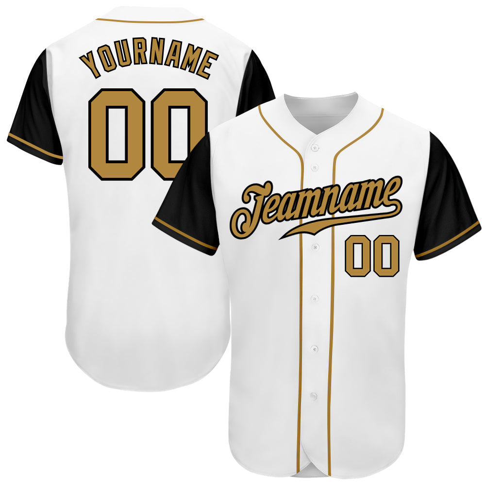 Custom White Old Gold-Black Authentic Two Tone Baseball Jersey