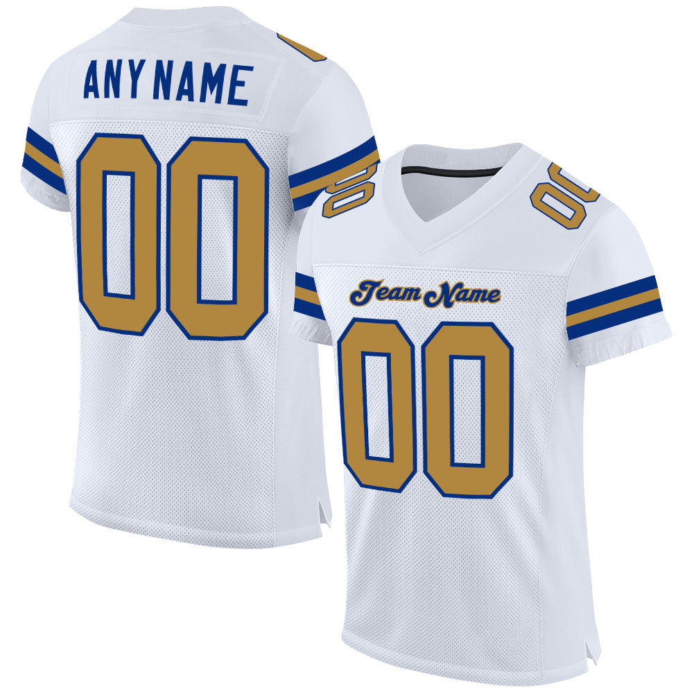 Custom White Old Gold-Royal Mesh Authentic Football Jersey