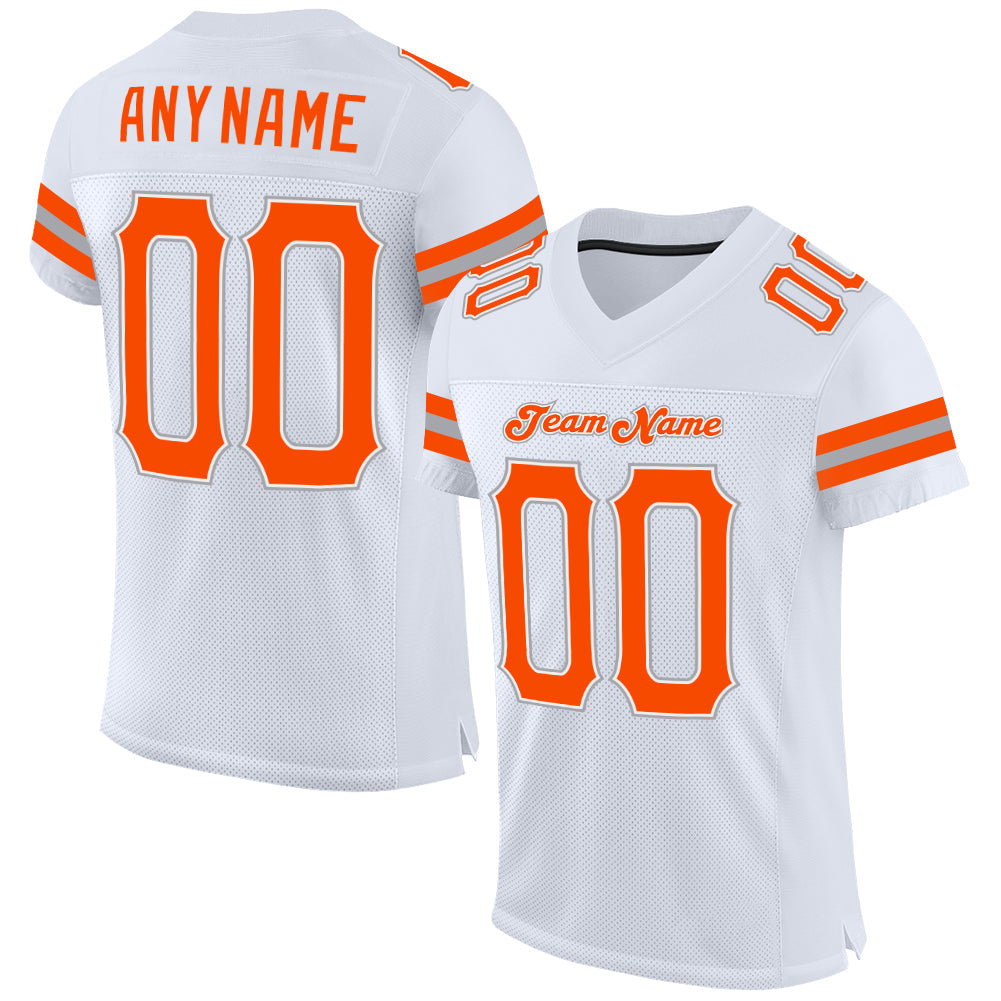 Custom White Orange-Gray Mesh Authentic Football Jersey