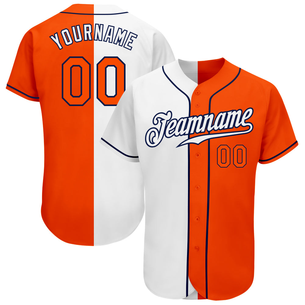 Custom White Orange-Navy Authentic Split Fashion Baseball Jersey