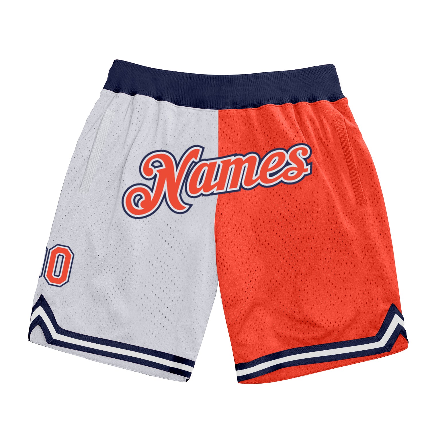 Custom White Orange-Navy Authentic Throwback Split Fashion Basketball Shorts