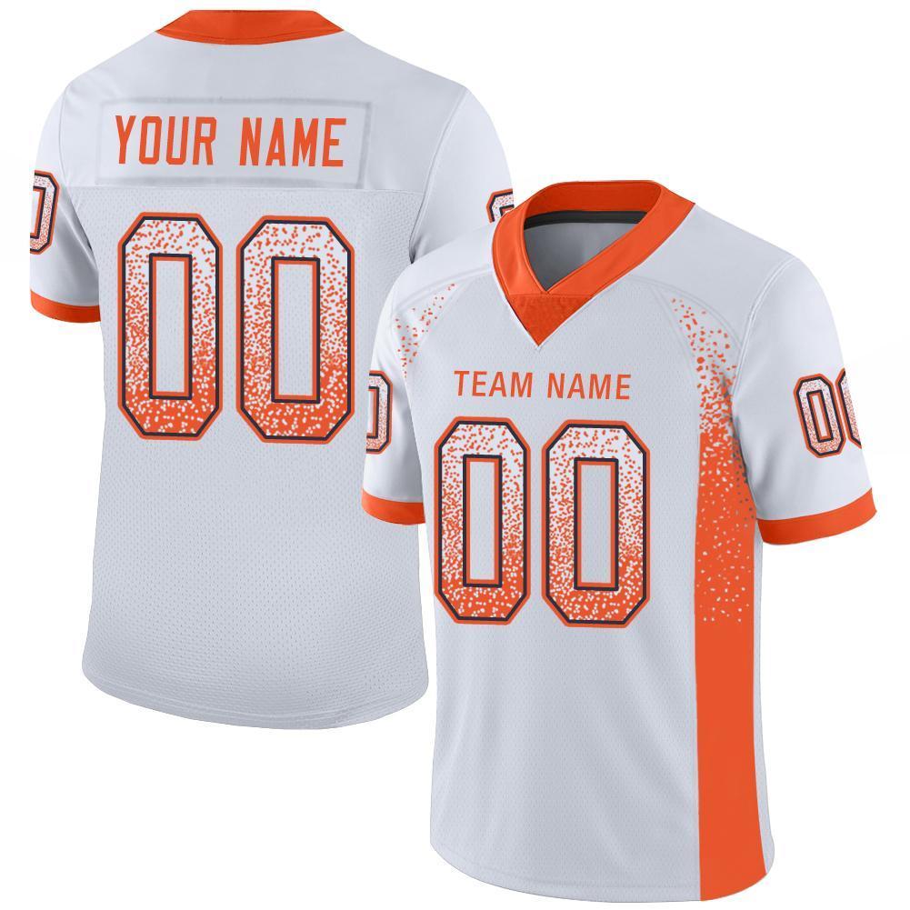 Custom White Orange-Navy Mesh Drift Fashion Football Jersey