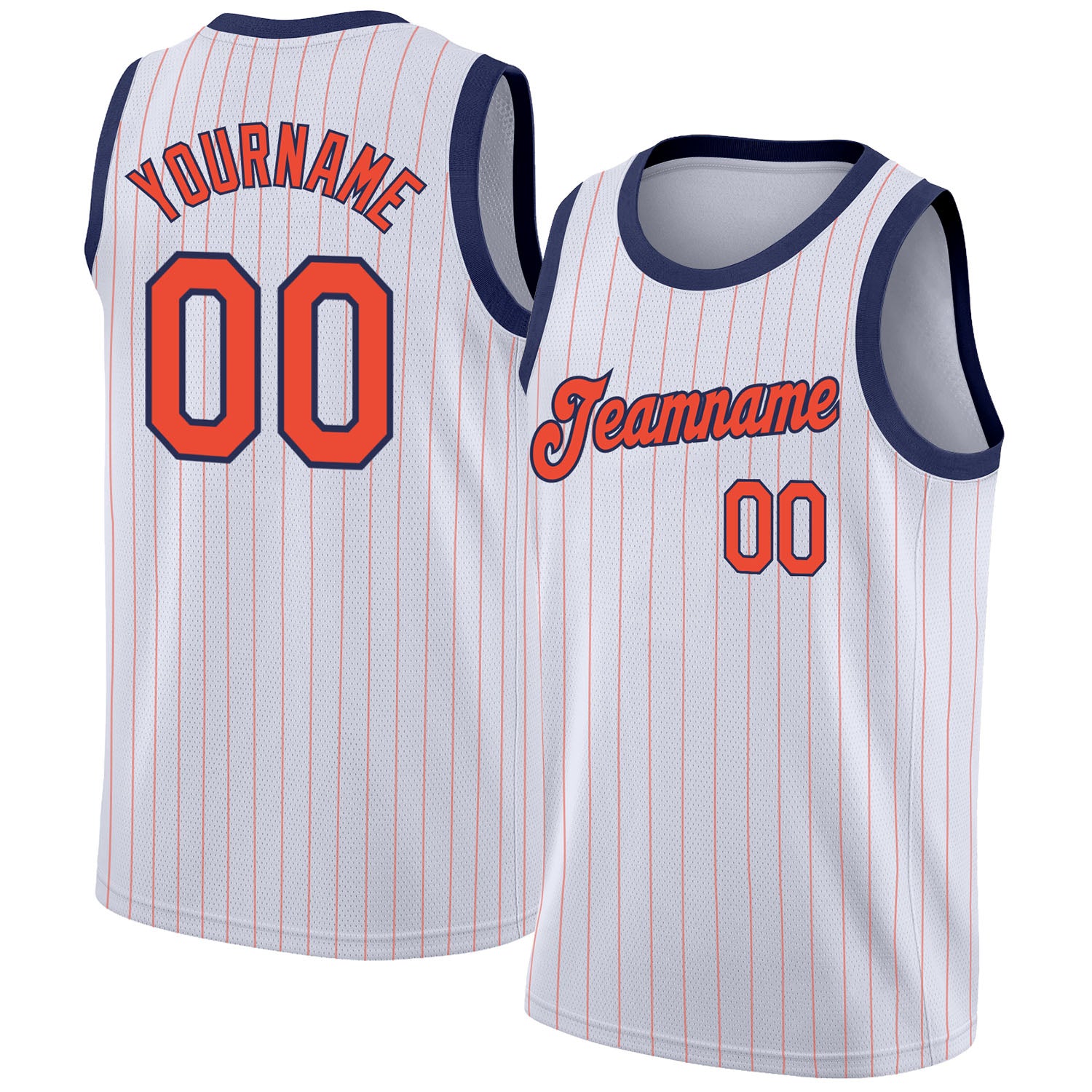 Custom White Orange Pinstripe Orange-Navy Authentic Basketball Jersey