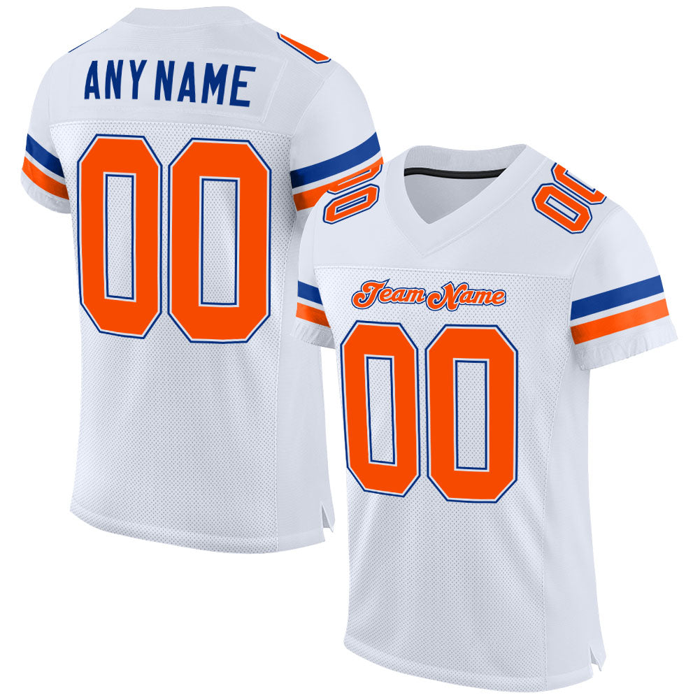 Custom White Orange-Royal Mesh Authentic Football Jersey