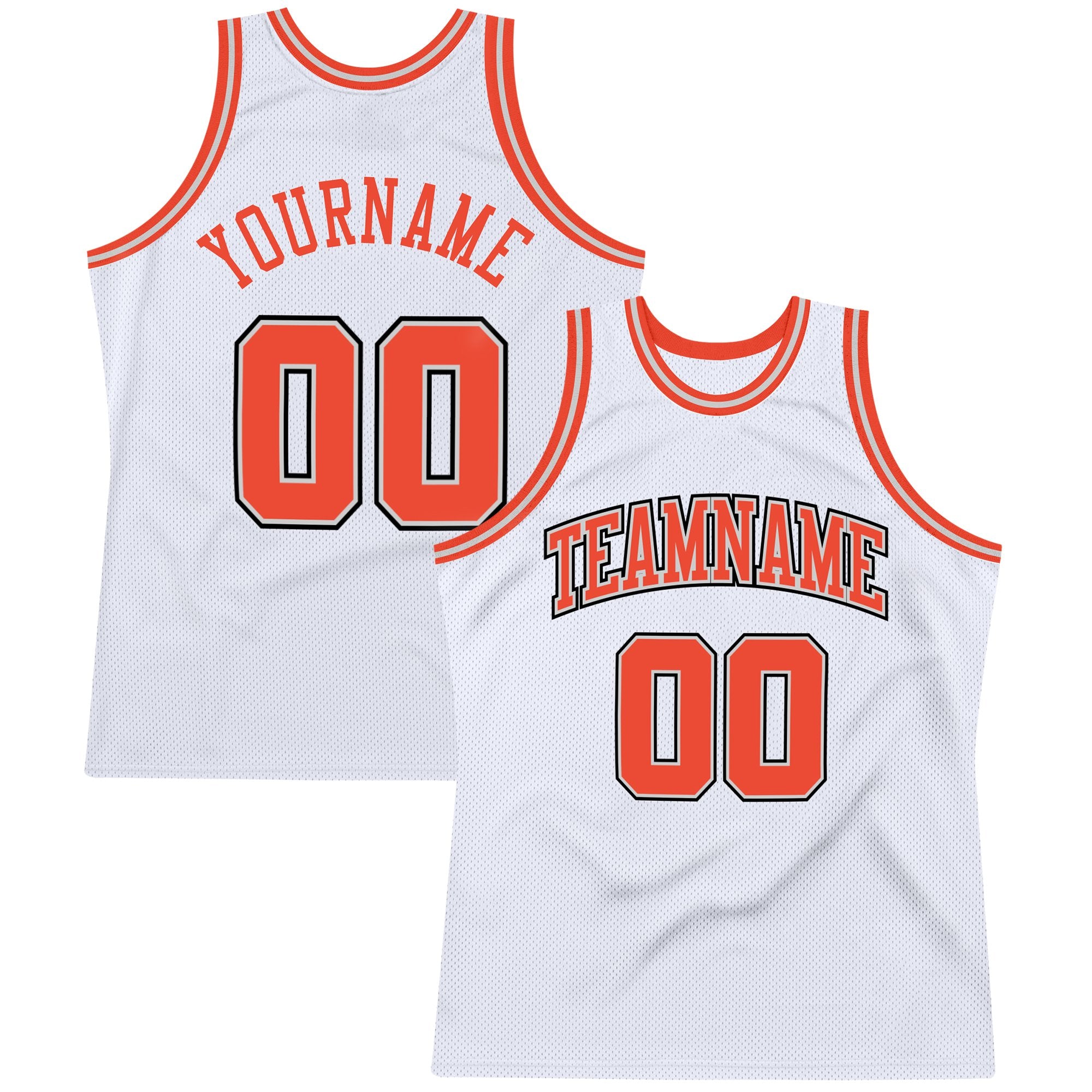 Custom White Orange-Silver Gray Authentic Throwback Basketball Jersey