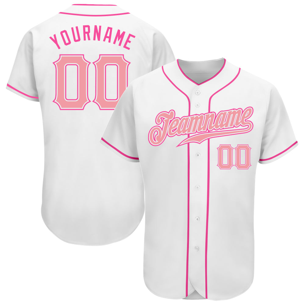 Custom White Pink Authentic Baseball Jersey